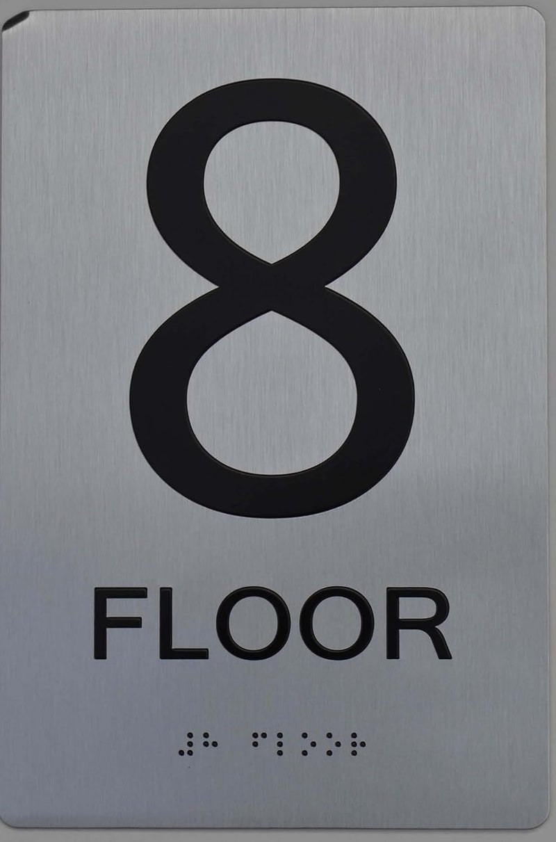 BUILDINGSIGNS.COM Floor Number Sign Tactile Graphics Grade 2 Braille Text With Raised Letters Aluminum, Safety Sign For Office, School Hospital,Brush Silver (8Th Floor) - Image 1